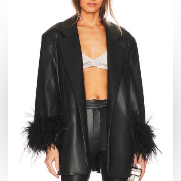 Lamarque Galia Faux Leather Oversized Blazer In Black